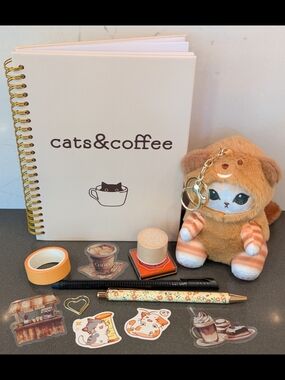 Orange Plush Cat In Beaver Costume With Notebook & More
